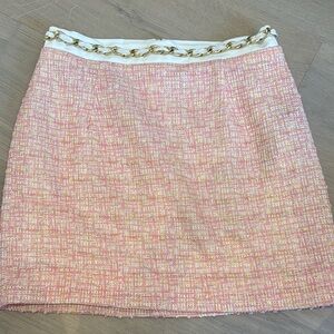 Walter Baker Pink Tweed Mini Skirt with Gold Chain